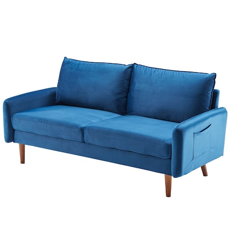 Homeroots Blue Contemporary Velvet Sofa with Side Pockets 473443