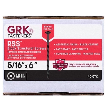 Grk Fasteners 5/16 or No. 15 in. X 6 in. L Star Black W-Cut Structural Wood Screws, 40PK 95611
