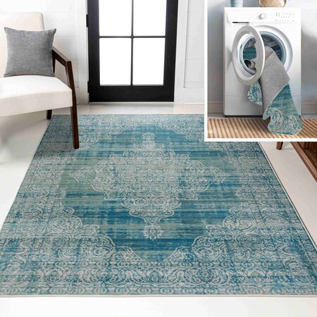 Jonathan Y Regis Bohemian Medallion Non-Slip Machine-Washable Teal/Cream 3 ft. x 5 ft. Area Rug WSH107B-3