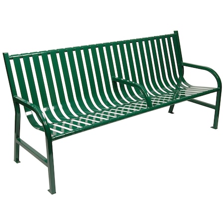 Witt Industries Outdoor, Slatted Metal Bench with Center Arm, Green M6-BCH-ARM-GN
