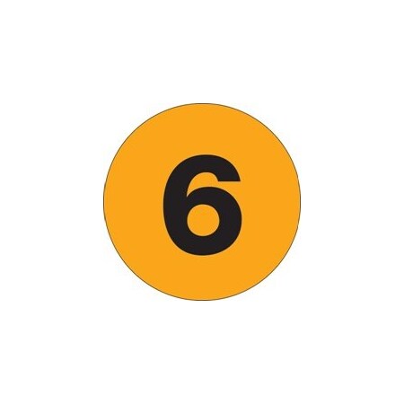 Bubblefast 1'' Circle - ''6'' Fluorescent Orange Number Labels BFDL6756