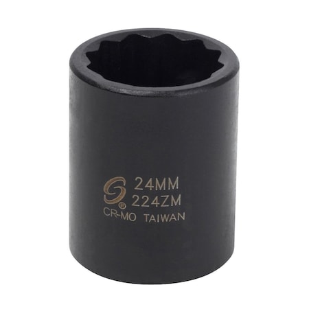 Sunex 1/2 in Drive 24Mm 12-Point Impact Socket 224ZM