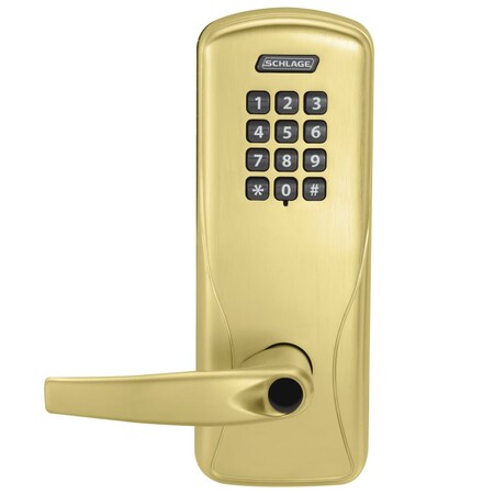 Schlage Electronics Grade 1 Classroom/Storeroom Cyl Lock, Keypad, Athens Lever, Dead Latch, Satin Brass, RightHanded CO100CY70KPATH606LR