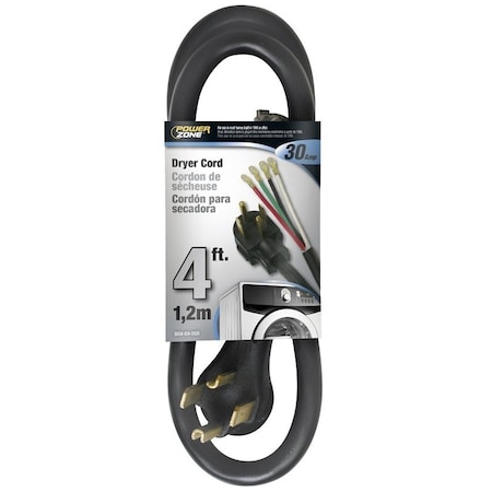 Powerzone Power Supply Dryer Cord, 10 AWG Cable, 4 ft L, 250 V, Black ORD100404