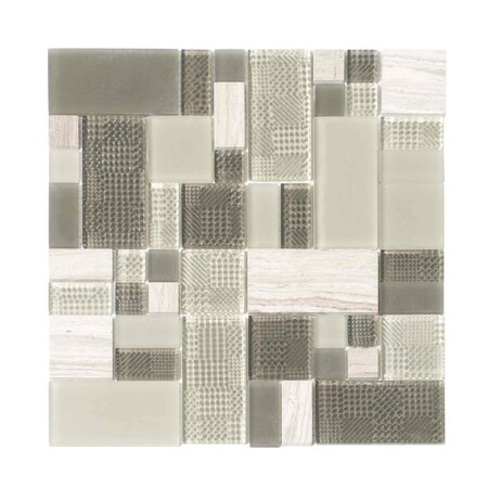 Apollo Tile Light Gray 11.7 in x 11.7 in Glass, Stone Polished Floor and Wall Mosaic Tile 4.75 sqft/case, 5PK APLCAS88024A