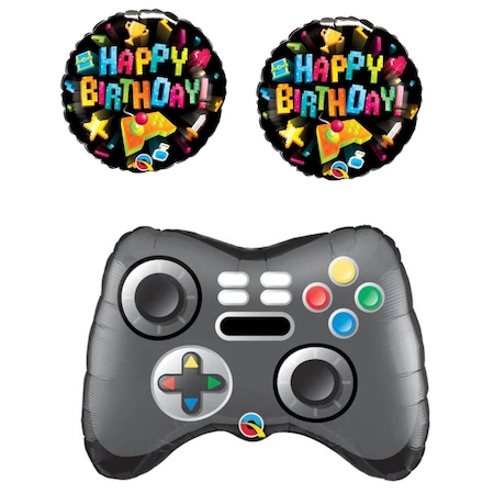 Loonballoon 21 inch GAME CONTROLLER, 18 inch BIRTHDAY GAMING balloon 2 pcs Set LB-27278-Q-P