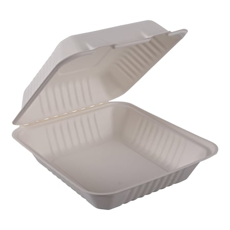 Empress Earth Hinged Container Molded Fiber 8"x8"x3.19" Natural White 1-Comp EDHL-81-PF