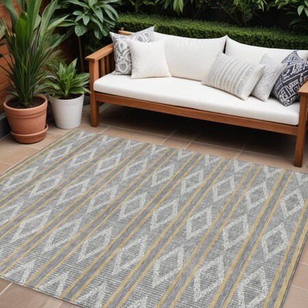 Homeroots 8' X 10' Gray Ivory And Brown Geometric Washable Indoor Outdoor Area Rug 599631