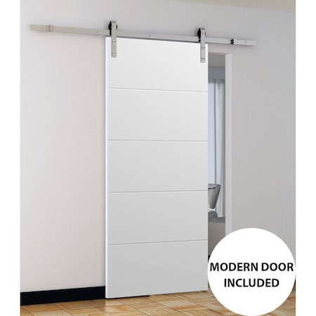 Sartodoors Sliding Barn Door with 6.6ft Hardware, Planum 0770 Painted White Matte, Rail Hangers Sturdy Silver PLANUM0770BD-S-WS-3084