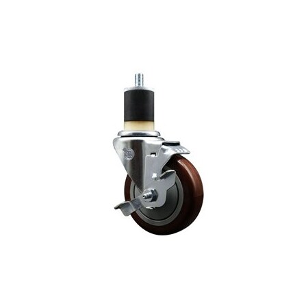 Service Caster 4'' SS Maroon Poly Swivel 1-7/8'' Expanding Stem Caster with Brake SCC-SSEX20S414-PPUB-MRN-TLB-178