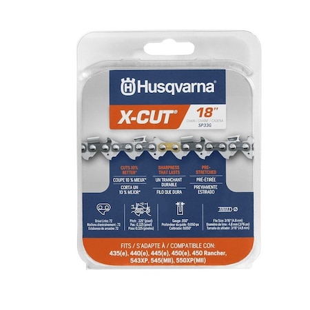 Husqvarna Chainsaw Chain, 18 in L Bar, 0.05 ga, 0.325 in TPI/Pitch, 72-Link 581643603