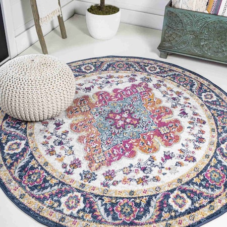 Jonathan Y Bohemian FLAIR Boho Vintage Medallion Blue/Multi 6 ft Round Area Rug BMF106A-6R