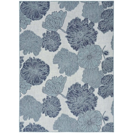 Homeroots 5' X 7' Navy Blue Ivory And Blue Floral Indoor Outdoor Area Rug 552489