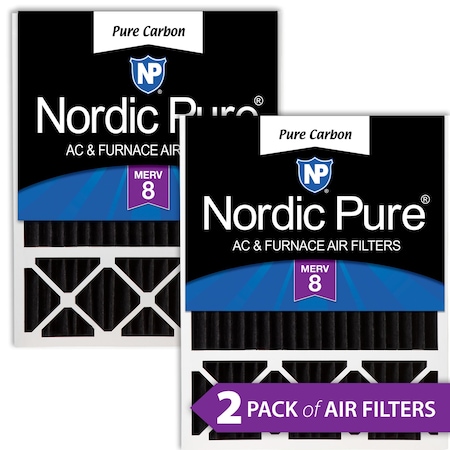 Nordic Pure 20x25x5 Pure Carbon Pleated Air Filter, High Capacity, MERV 8, 2 PK 20x25x5LXREDPCP-2