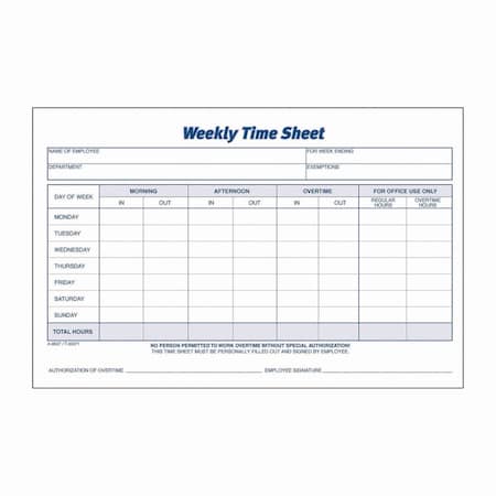 Adams Business Forms Weekly Time Sheets, One Part No Copies, 8.5 x 5.5, 100 Forms/Pad, 2PK 9507ABF