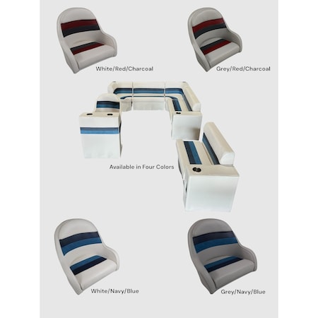 Horizon Mfg Premium 15 Piece Pontoon Furniture Set Whtie/Red/Charcoal Premium 013-AAEC