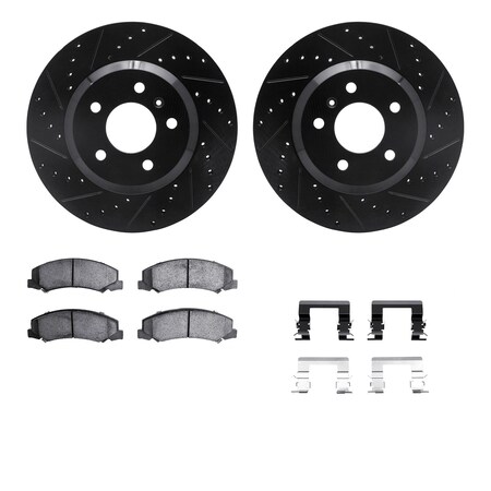 Dynamic Friction Co DFC Rotors-Drilled & Slotted-Black w/ 5000 Advanced Brake Pads Incl Hdw 8512-45003