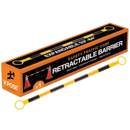 Xpose Safety Retractable Barrier for Traffic Cones Black/Yellow 53in to 84in CBY53/84-1-X
