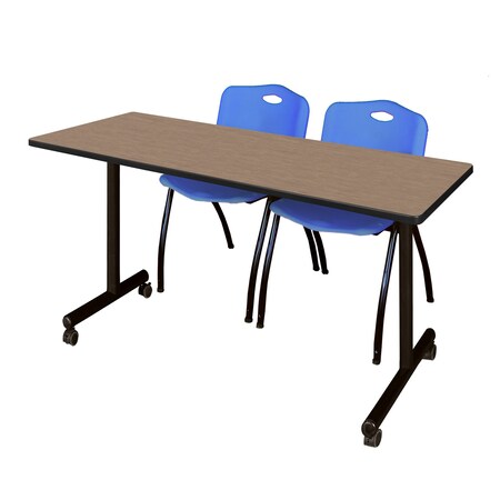 Regency Kobe Mobile T-Base Training Table W/ 2 M Stack Chairs, 66 in W, 24 in L, Noble Oak MKTRCC6624NO47BE