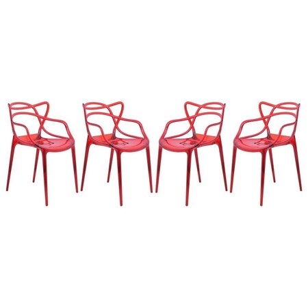 Leisuremod Milan Modern Wire Design Chair, Red, 4PK MW17TR4