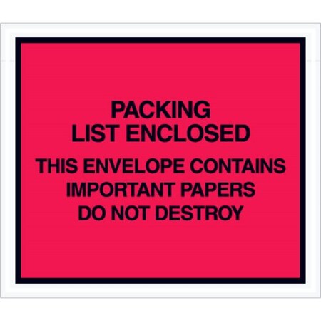 Box Packaging Full Face Envelopes, "Important Papers Enclosed" Print, 6"L x 7"W, Red, 1000/Pack PL414