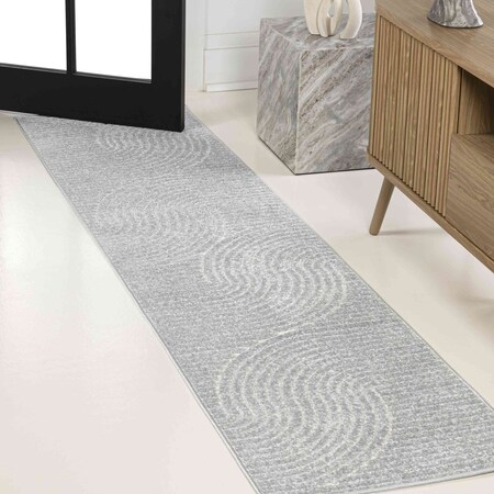 Jonathan Y Hallie High-Low Minimalist Curve Geometric Light Blue/Cream 2 ft. x 8 ft. Indoor/Outdoor Runner Rug SCN100E-28