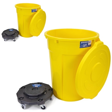 Magnum Tool Yellow 55 Gallon Trash Can Set (Trash Can, Quiet Dolly, and Reinforced Lid) (2 Set) CMTC-CLD0-55Y02