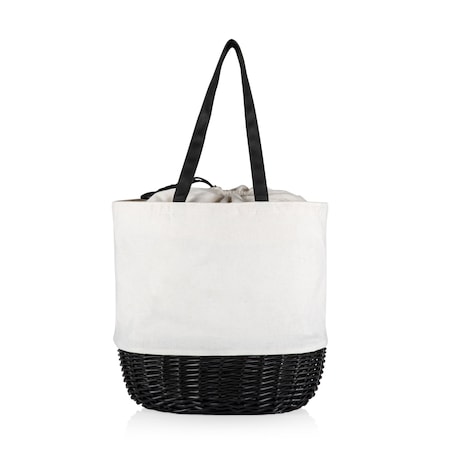 Picnic Time Family Of Brands Coronado Canvas and Willow Basket Tote, White Canvas with Black Accents 203-00-179-000-0