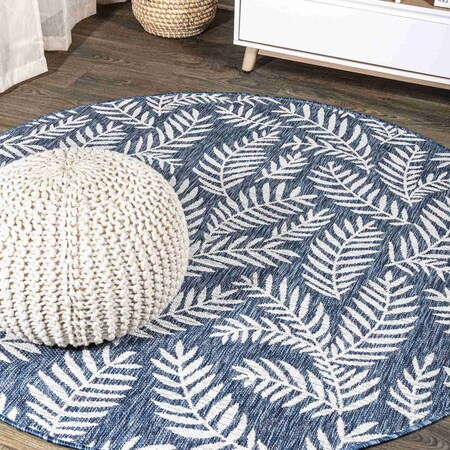 Jonathan Y Nevis Palm Frond Navy/Ivory 3 ft Round Indoor/Outdoor Area Rug SMB119B-3R