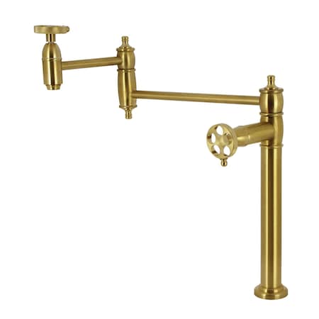 Kingston Brass Deck Mount Pot Filler Faucet with Knurled Handle, Brushed Brass KS3707RKZ