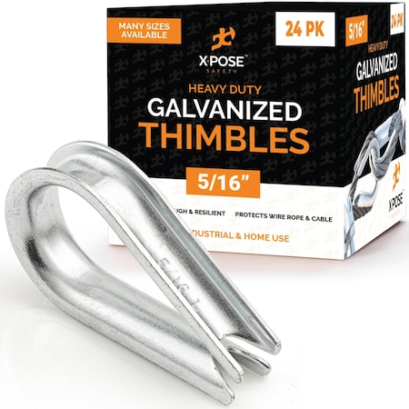 Xpose Safety Galvanized Steel Thimbles for Wire Rope, 5/16 Inch, 24PK GCT516-24-X-S