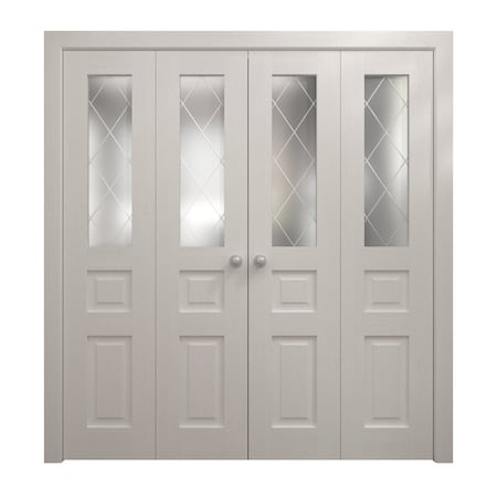 Sartodoors Sliding Closet Double Bi-fold Doors 96 x 96 inches, Ego 5011 Painted White Oak, Sturdy Tracks Mold EGO5011DBF-PWO-96x96 (4* 24x96)
