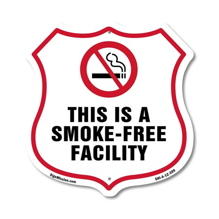 Signmission No Smoking Shield Label Set This Is A Sm, 12 Inch X 12 Inch, Aluminum Metal Sign SHI-A-12-399