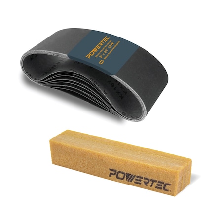 Powertec Sanding Belt Assortment, 3in W, 21in L, Silicon Carbide, 12PK with Abrasive Cleaning Stick 46012N