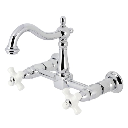 Kingston Brass Two-Handle Wall Mount Bridge Kitchen Faucet, Polished Chrome KS1261PX