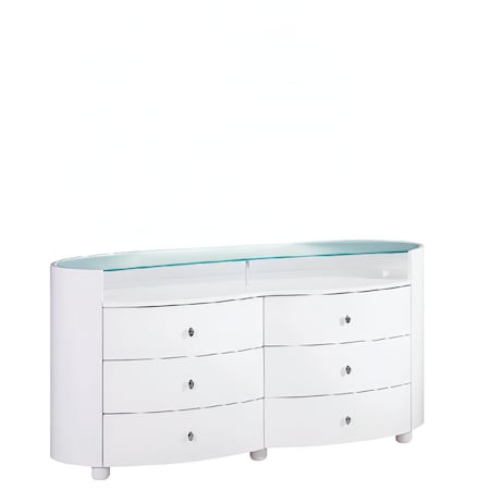 Homeroots 63" White Wood Six Drawer Double Dresser 329664