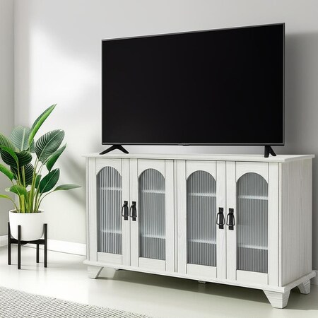 Homeroots 45" White Ribbed Textured Glass And Wood Enclosed Storage TV Stand 564939