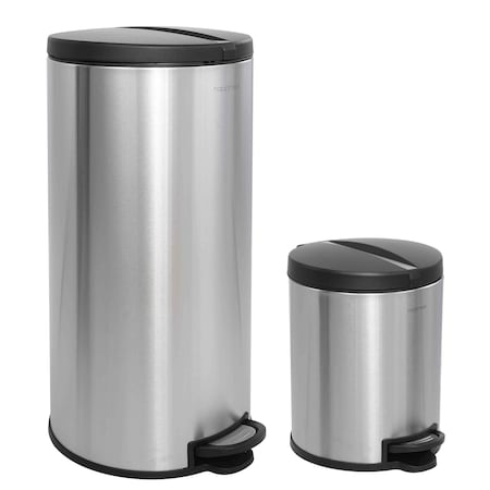 Happimess Oscar Round 8-Gallon Step-Open Trash Can with FREE Mini Trash Can, Platinum Silver HPM1003B