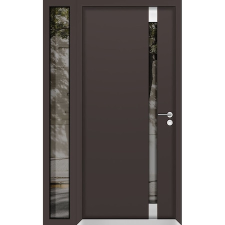 Vdomdoors Aluminum Door Cynex 6777 Brown Entry Steel Metal Modern Painted W36+16xH80 Right Inswing CYNEX6777EXD-BRW-W36+16xH80-RH-I