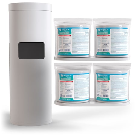 Wipex EPA-Registered Disinfecting Wipes 800ct Bundle, 4 Refill Rolls + White Floor Dispenser w/ Trash Can WX72271WFD4SDR