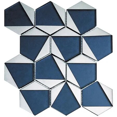 Apollo Tile Mirari 9x11 in. Blue, Gray Glossy Glass 3D Trapezoid Mosaic Wall Tile (3.28 sq ft/case) 5PK APLMNC8811MAA