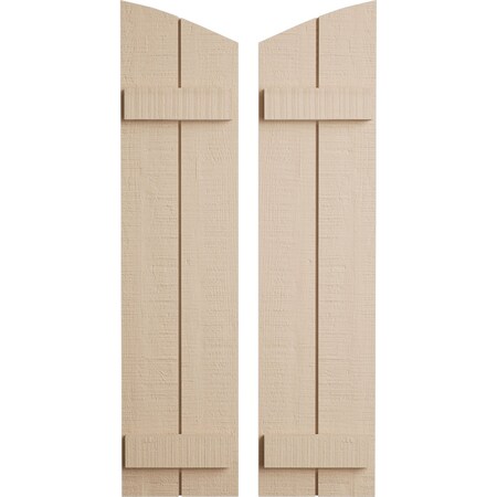Ekena Millwork Rough Cedar 2 Board Joined Board-n-Batten w/Elliptical Top Faux Wood Shutters, 11W x 52H, PR SHUBJL11X52RCPR