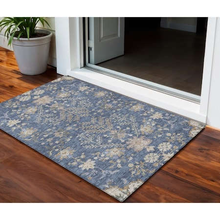 Homeroots 3' X 5' Blue Brown And Beige Floral Washable Indoor Outdoor Area Rug 605455
