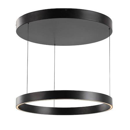 Jonathan Y Jense 23.75" Minimalist Modern Metal Adjustable Dimmable Ring Integrated LED Pendant, Black JYL7151A