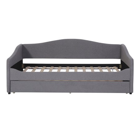Homeroots Gray Tufted Boucle Twin Day Bed With LED Lighting And Trundle And USB 590303