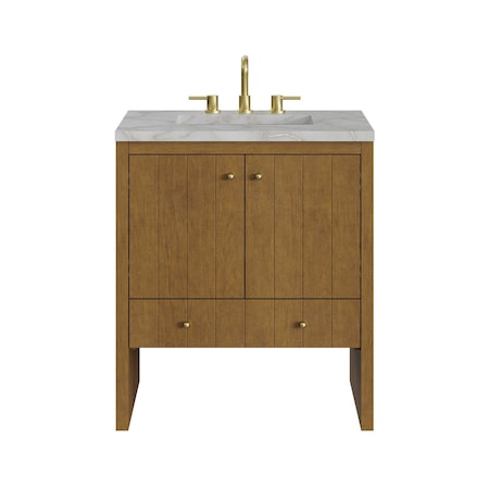 James Martin Vanities Hudson 30" Single Vanity, Honey Oak w/ 3 CM Victorian Silver Silestone Top 435-V30-HNO-3VSL