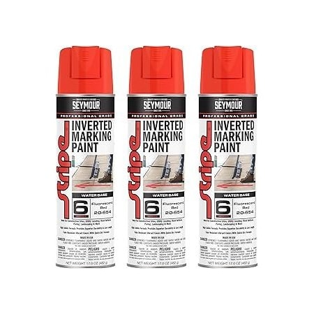 Seymour Midwest Stripe 6-Series Inverted Ground Marking Paint, Fluorescent Red net 17oz., 3PK 20654-3