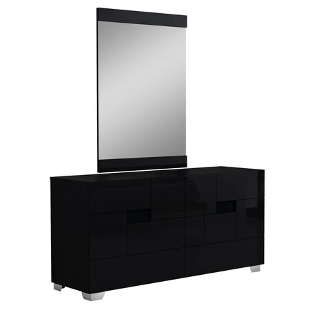 Homeroots Four Piece Black Solid Wood Bedroom Set With Mirror 343986