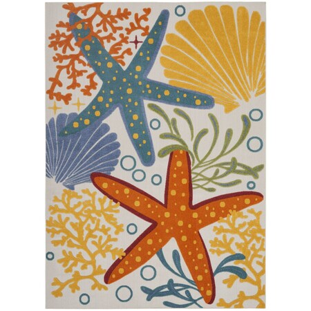 Homeroots 8' X 11' Blue And Yellow Starfish Indoor Outdoor Area Rug 546833