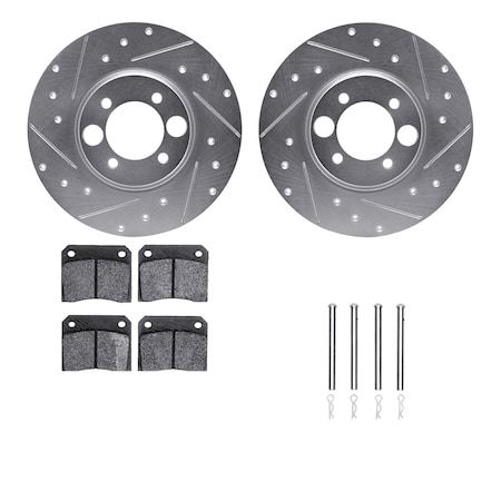 Dynamic Friction Co DFC Rotors-Drilled & Slotted-Silver w/ EURO 5000 Ceramic Brake Pads Incl Hdw 7612-20000